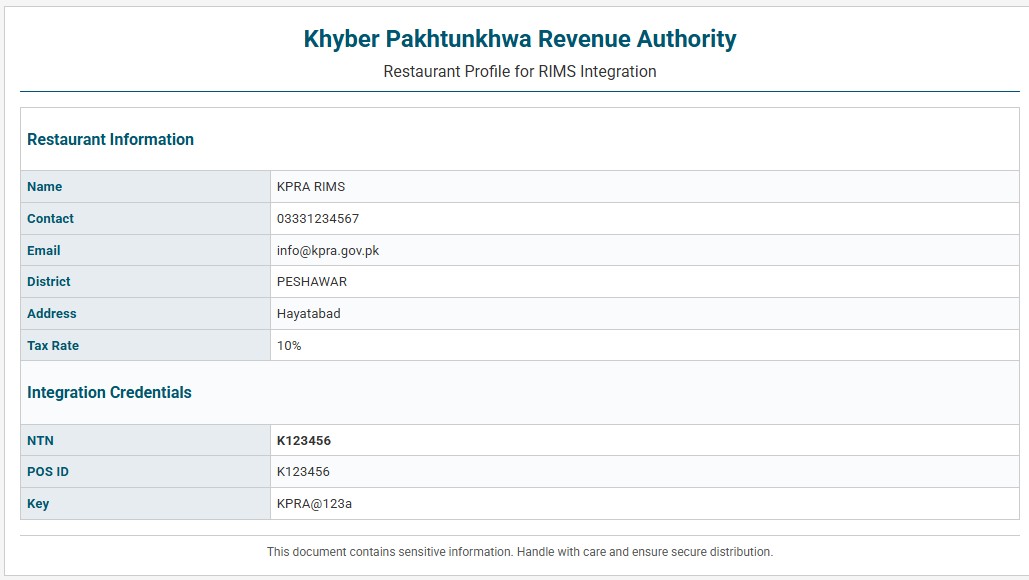 KPRA RIMS API test user credentials reference